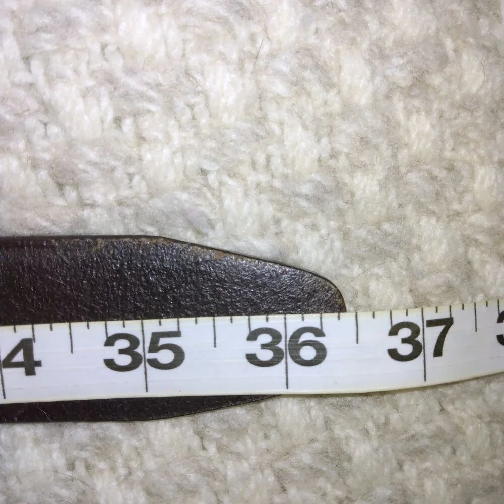 Calvin Klein Brown Leather Belt L Brass Roller Buckle Quiet Luxury Minimalist